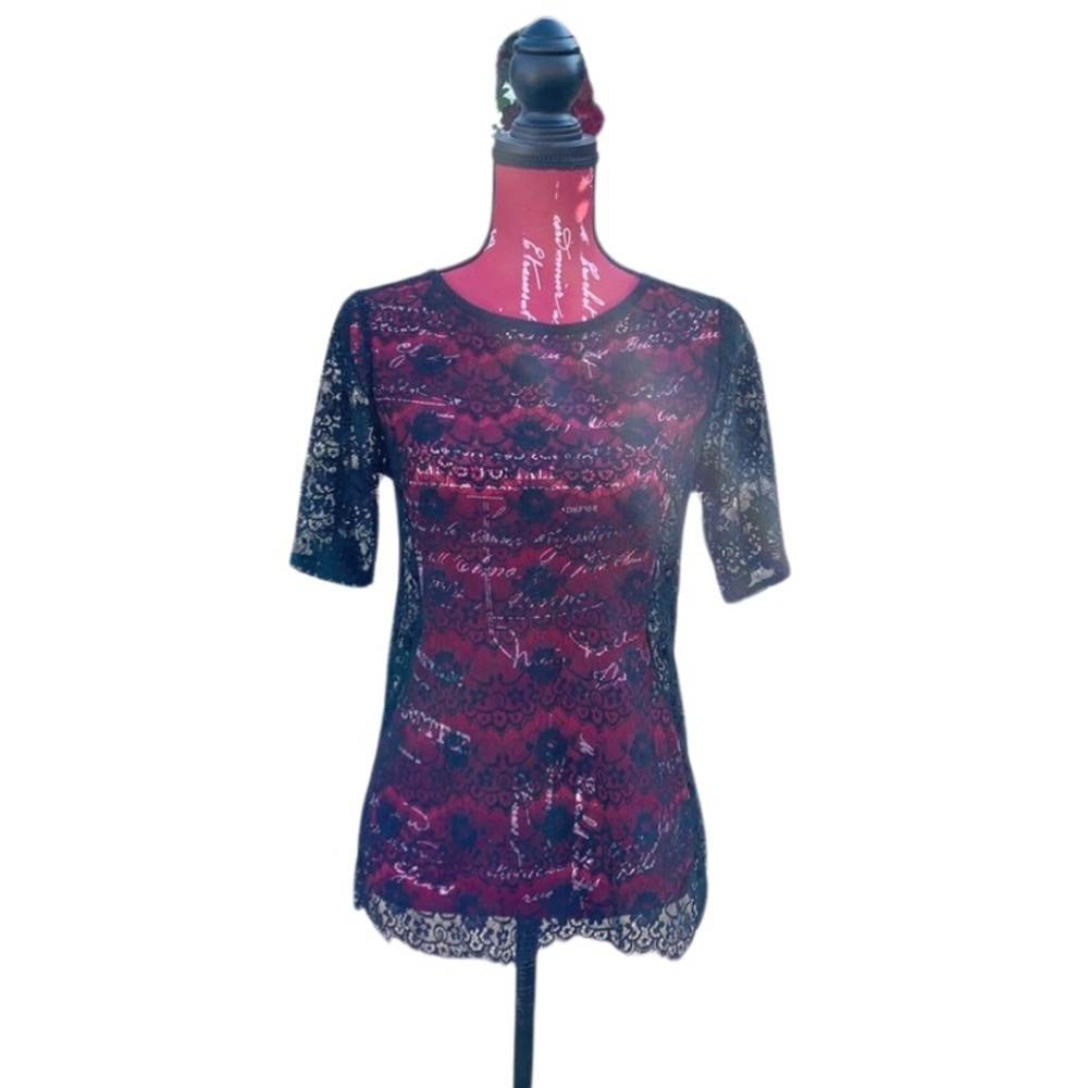 Whimsigoth Black Lace Tee Size Small